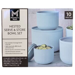 Member's Mark 10-Piece Nested Serve & Store Bowl Set, 5 Bowls with Lids - Blue